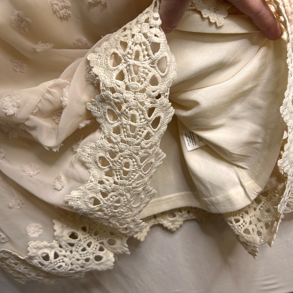 Lulus Lust or Love Dress Size‎ M Cream Embroidered Crochet Lace Sheer Mini Boho - Picture 8 of 12